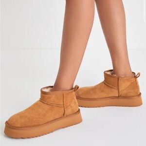 Breckenridge Chestnut Suede Faux Fur Platform Ankle Booties